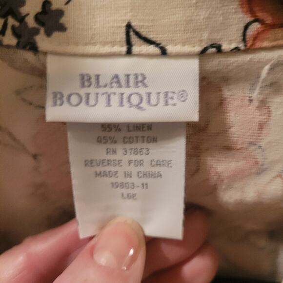 Vntg 80s Floral Linen Blend Blazer Spring Business Summer Boxy Blair Boutique L - Picture 6 of 9